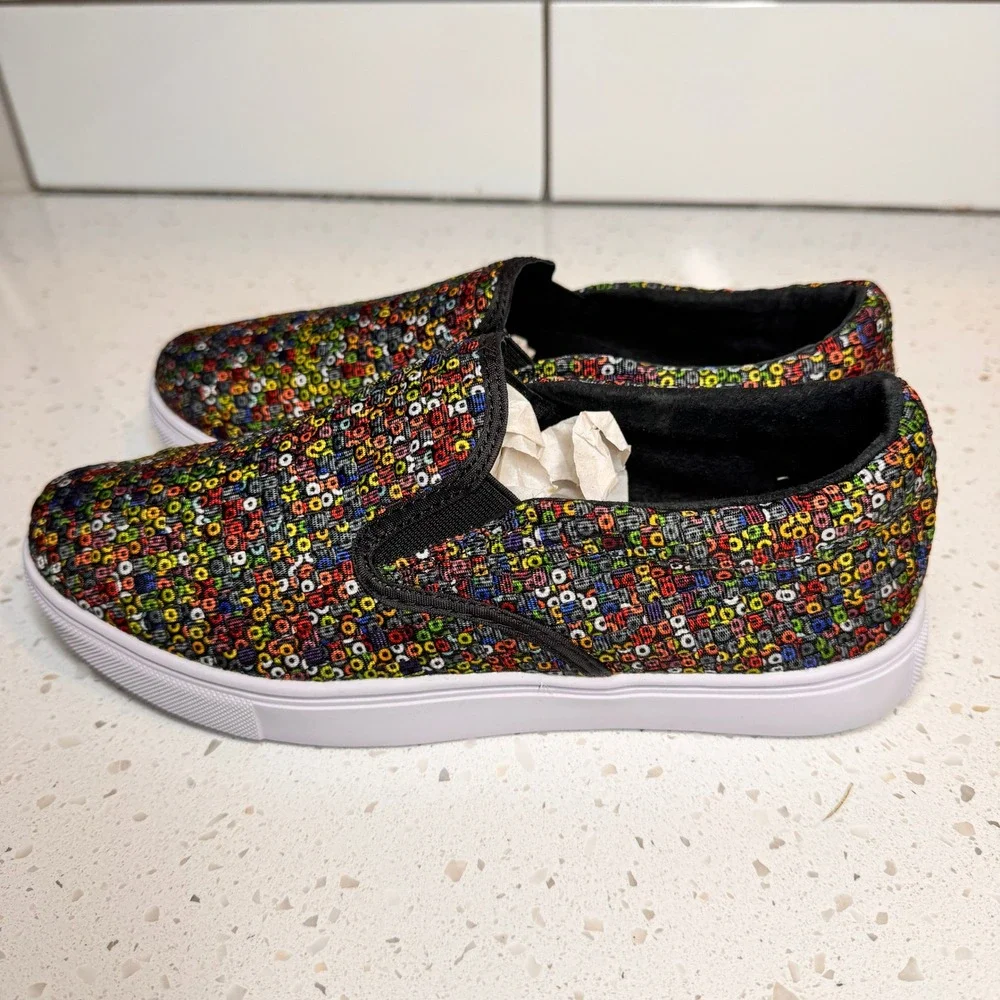 Bernie Mev Verona Multi Color Woven Slip On Sneakers Circle Pattern Size 39 or 8